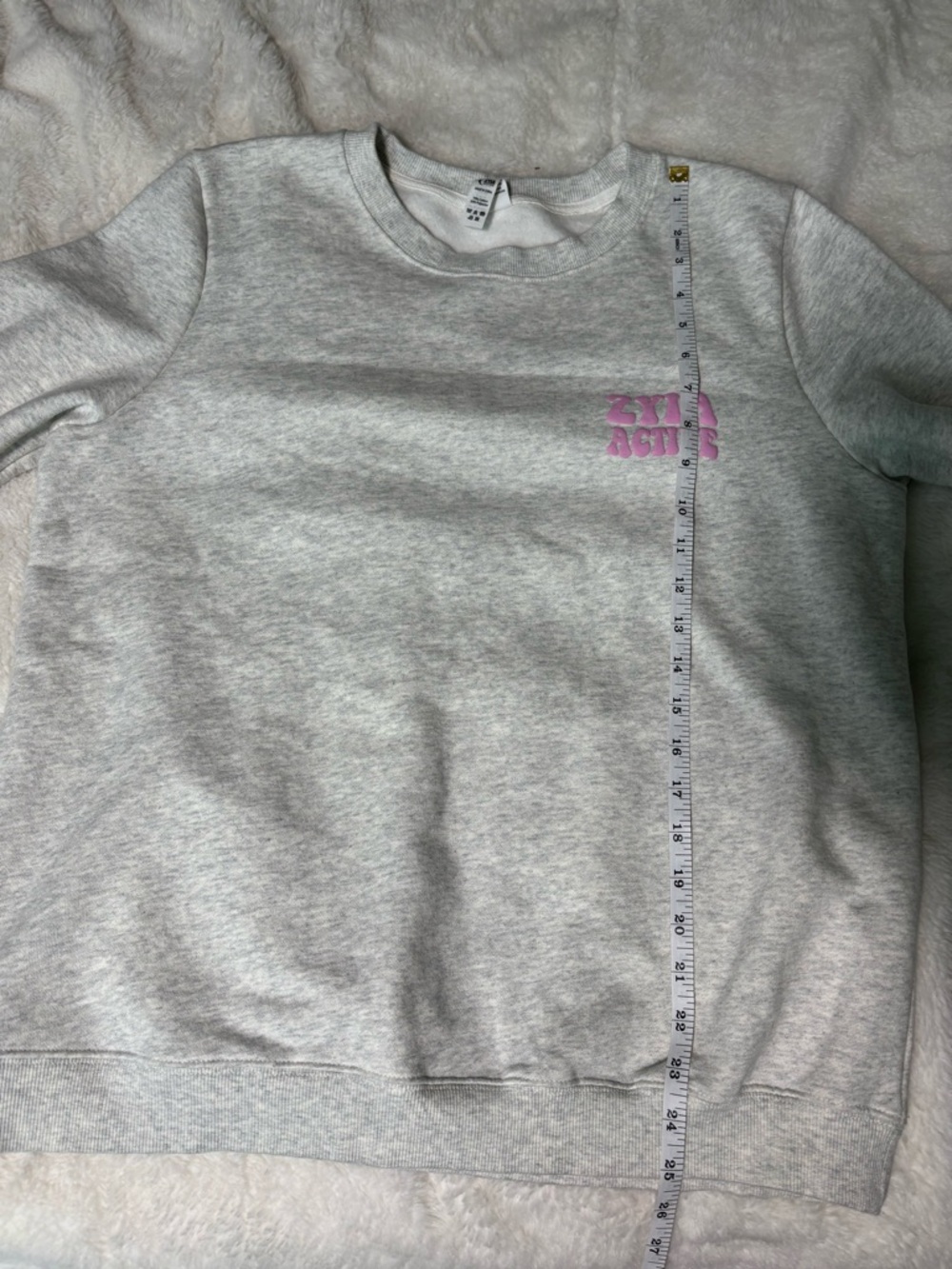 Zyla Active Women's Gray Fleece Lines Crewneck Sweatshirt with Pink Puff Logo - Picture 6 of 6